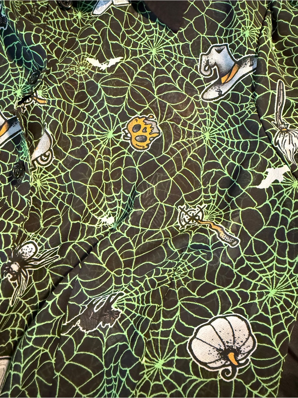 Hell Bunny Sheer Halloween Blouse with Neon Green Spiderweb Witchy Print - Picture 3 of 4